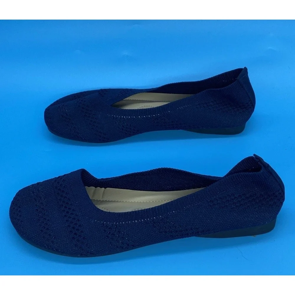 Women's Mesh Knit Ballet Flats Round Toe Slip On Dark Navy Blue Size 7.5